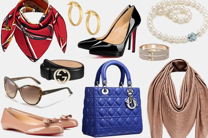 Composição de acessórios e peças de moda importadas