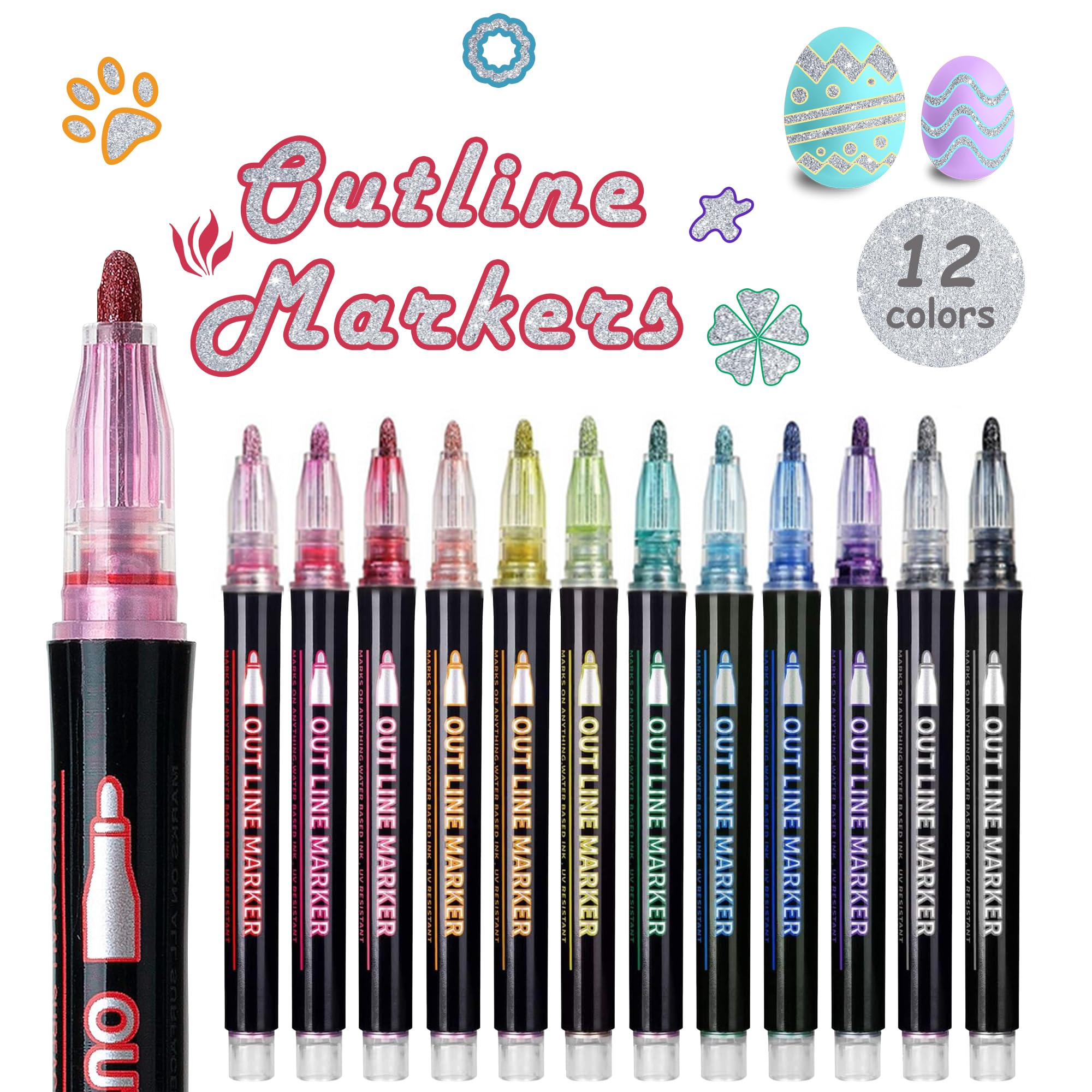12 Canetinhas Glitter Out Line Marker
