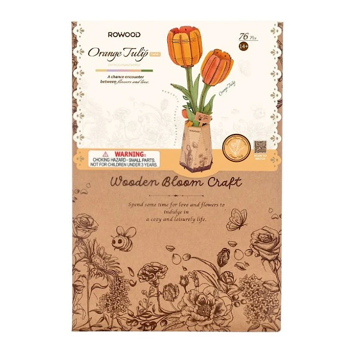 Wooden Bloom Craft Orange Tulip 76pcs